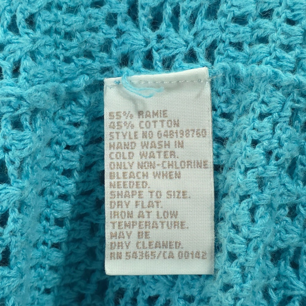 Turquoise Blue Crochet Cardigan Button Front Layering M Short Sleeve Cottagecore - Picture 10 of 10